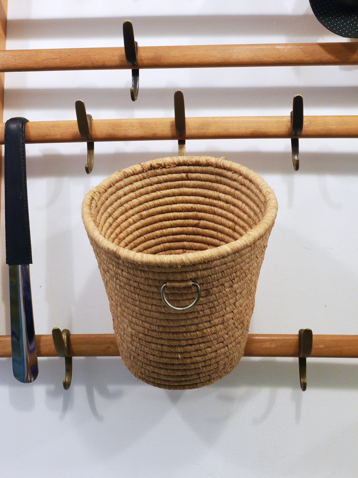 Carl Auböck II Raffia Brass Wastepaper Basket, Paper Bin, Umbrella Stand, 1950s photo for sale