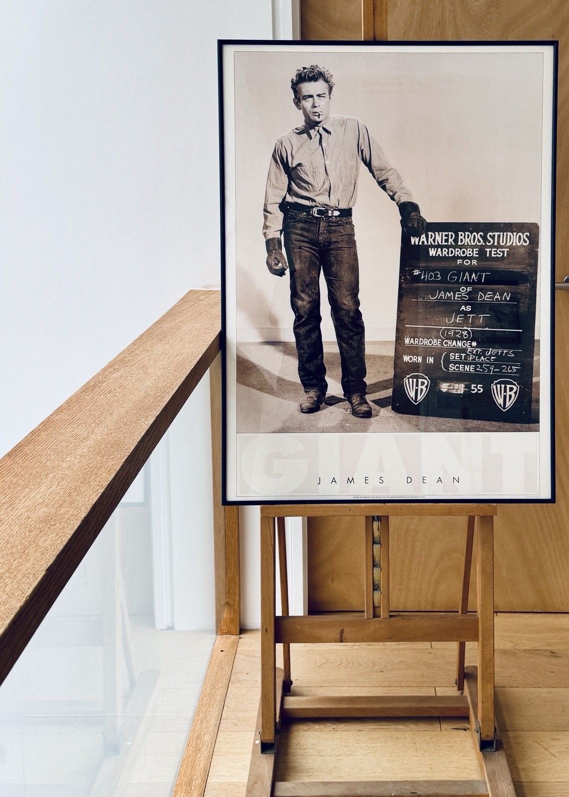 Framed Warner Brothers James Dean Giant Wardrobe Test Poster 1980s photo for sale