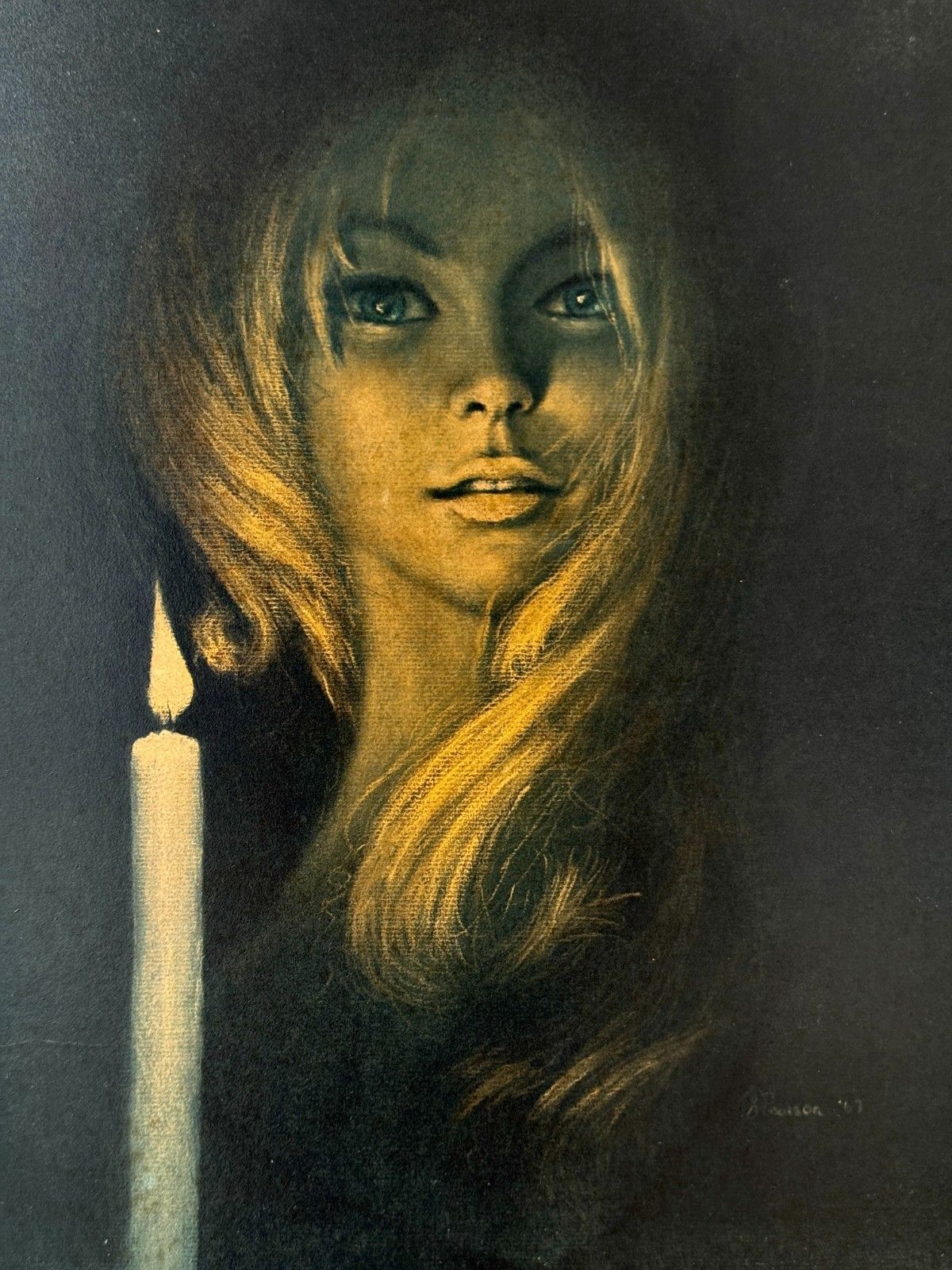 Vintage Framed Print "Girl By Candlelight" By Stephen Pearson 1967, Gilt Frame photo 180.0