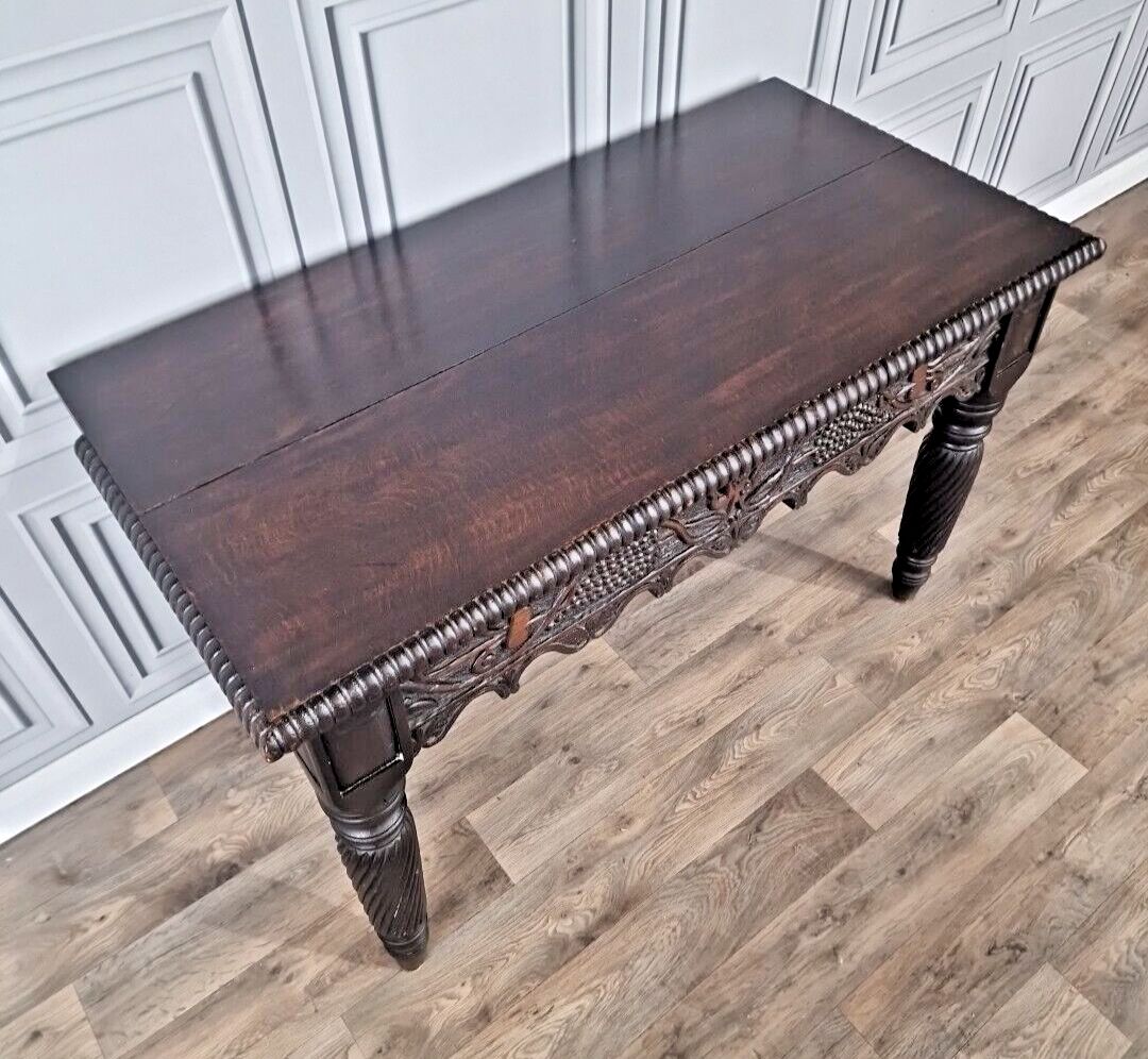 Antique Victorian Table Desk Hand Carved Hall Entry Console Writing Solid Wood photo Furniture
