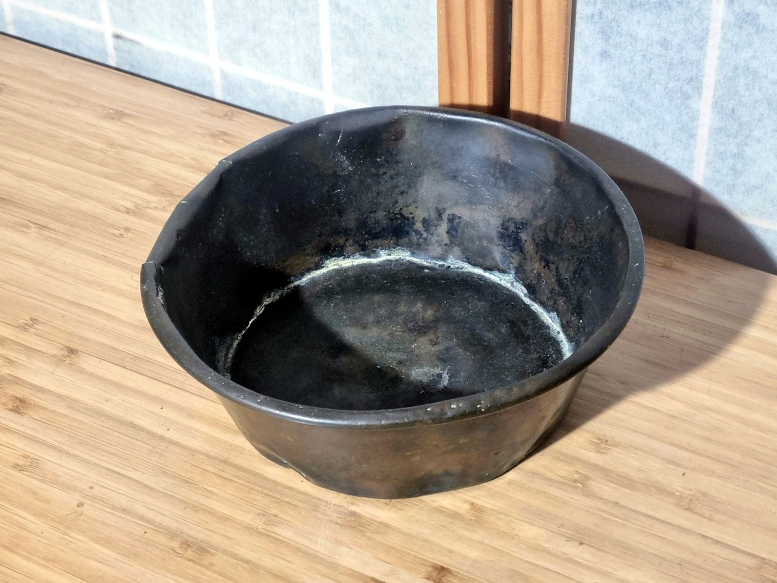 Antique Copper Kitchen Bowl, Patina Small Metal Dish, Primitive Farmhouse Decor photo vintage
