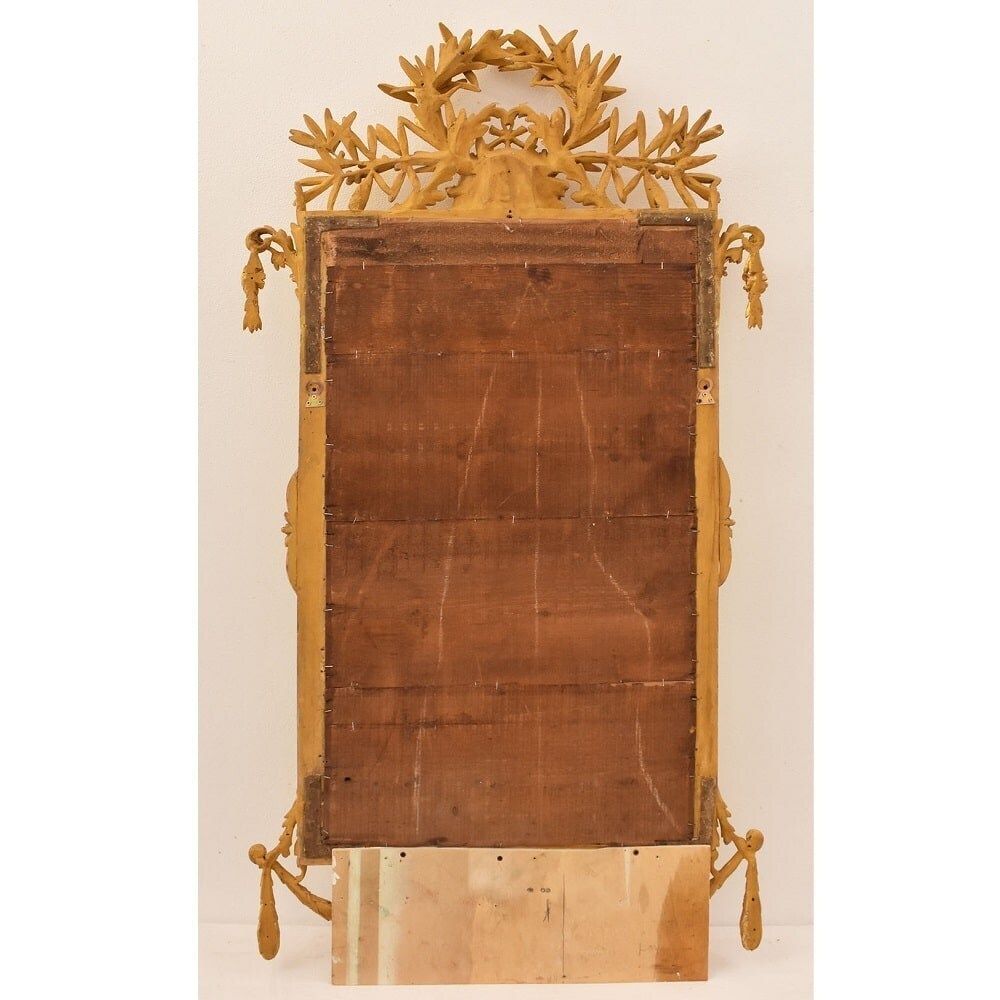 Home Decor Antique Gold Leaf Wall Mirror Avec Laurel Garland, Carved And Gilded Wood Frame, XIX Century. (Spc193) photo