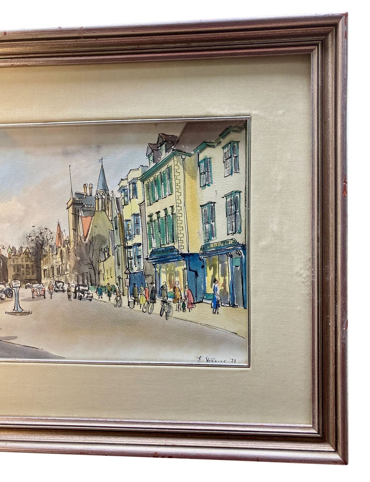 A Framed Ink & Watercolour Of Broad Steet, Oxford photo for sale