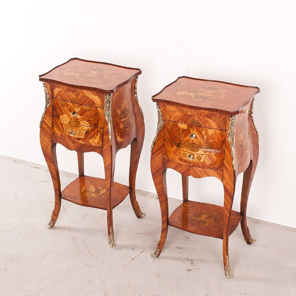 Superb Quality Pair Of French Marquetry Bedside Tables