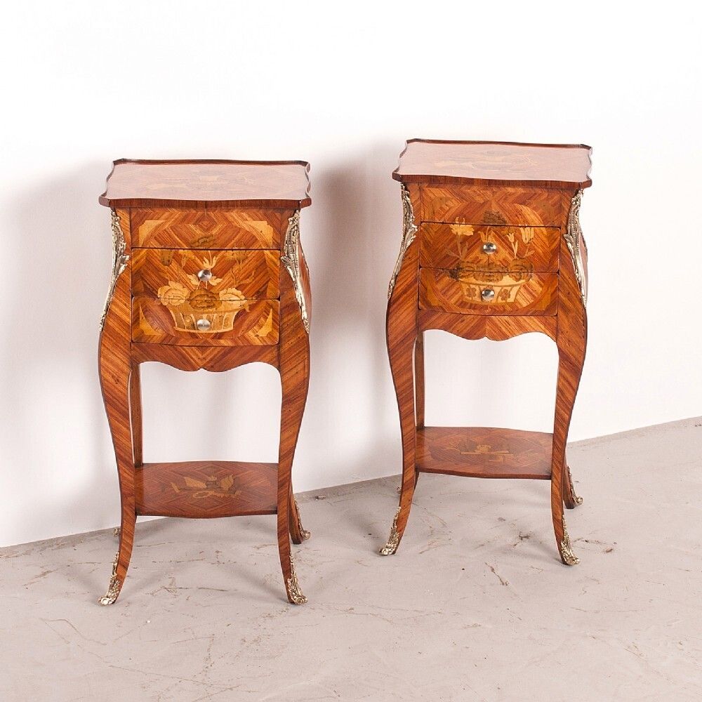 Superb Quality Pair Of French Marquetry Bedside Tables photo furniture