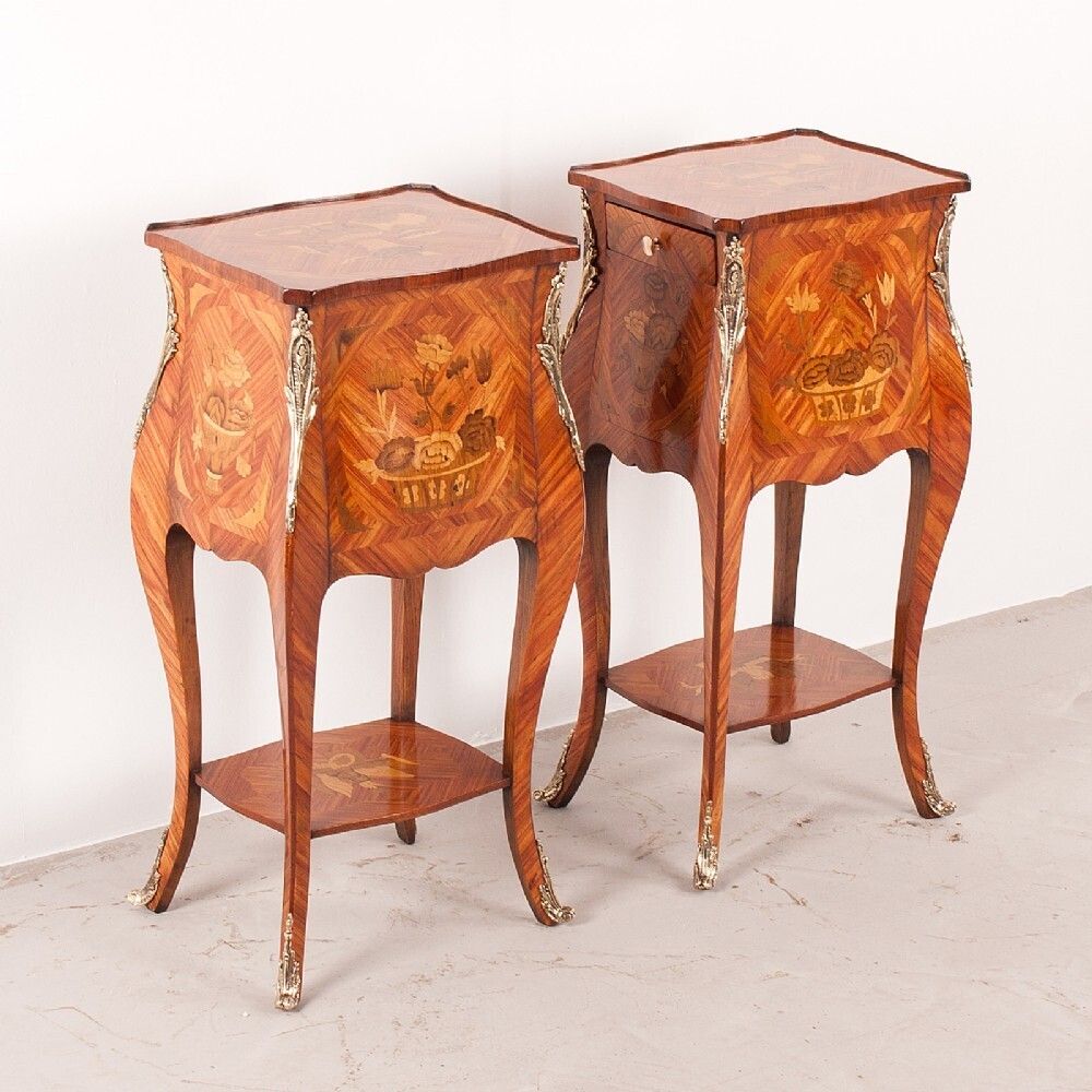 Superb Quality Pair Of French Marquetry Bedside Tables photo vintage