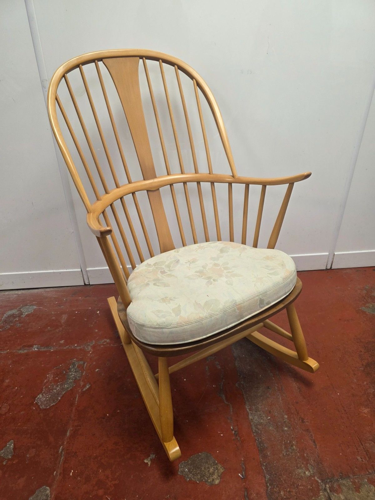 Blonde Ercol Chair Makers Rocking Chair With Original Cushion photo for sale