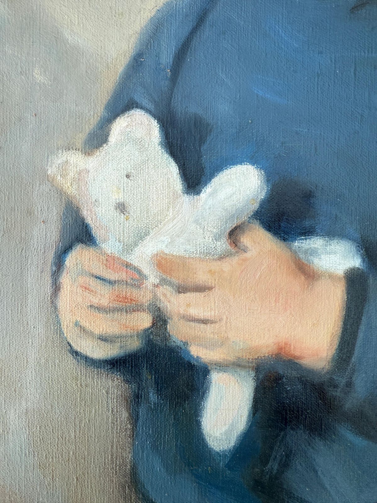 Bernard Leemker – Portret Van Een Jongen Met Teddybeer, Olieverf Op Doek, 1984 photo for sale