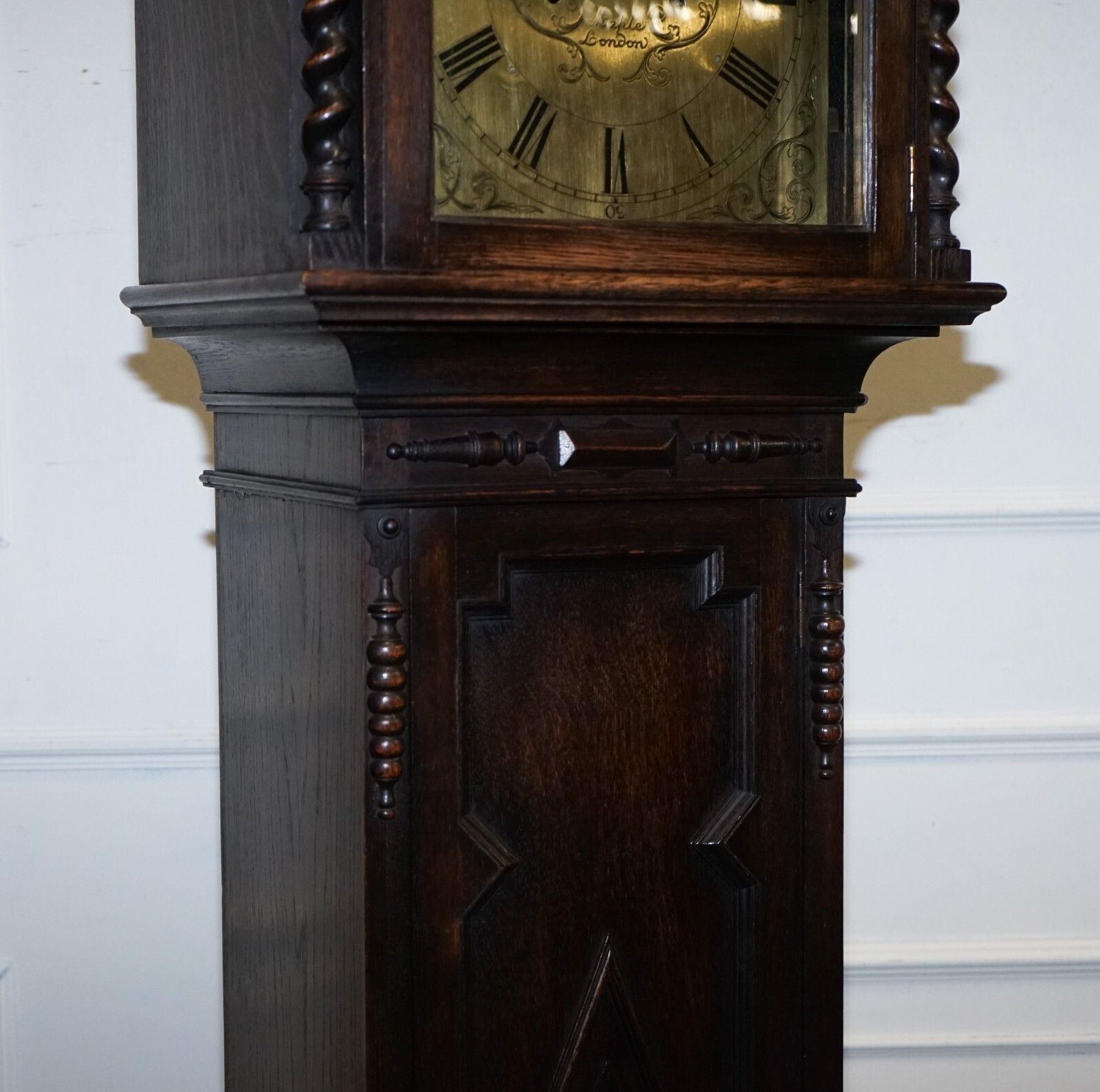 Antique English Arts & Crafts 8 Day Longcase Grandfater Clock By Maple London photo for sale