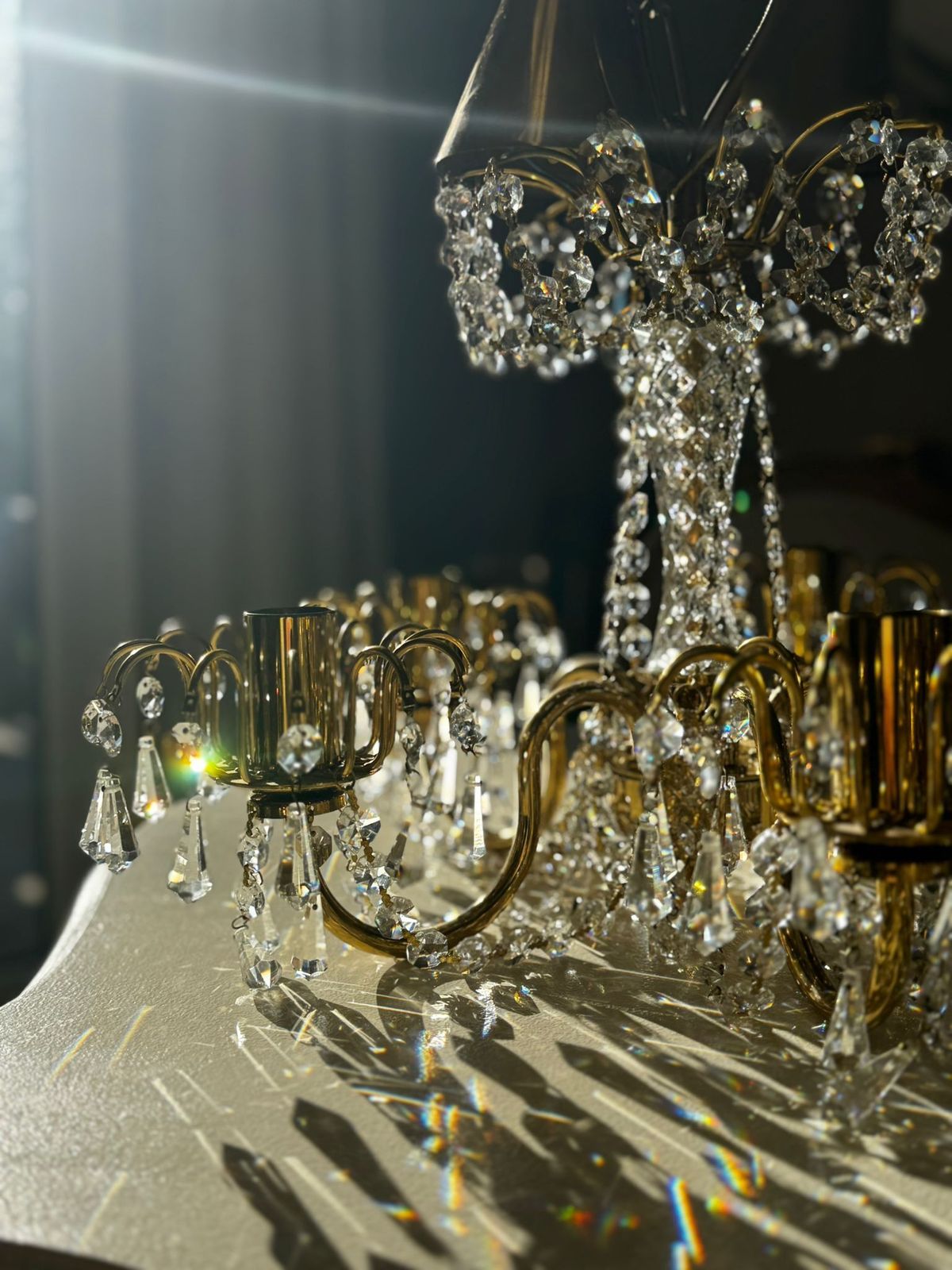 Pair Vintage Preciosa 5 Arm Czech Crystal Chandeliers photo Lighting