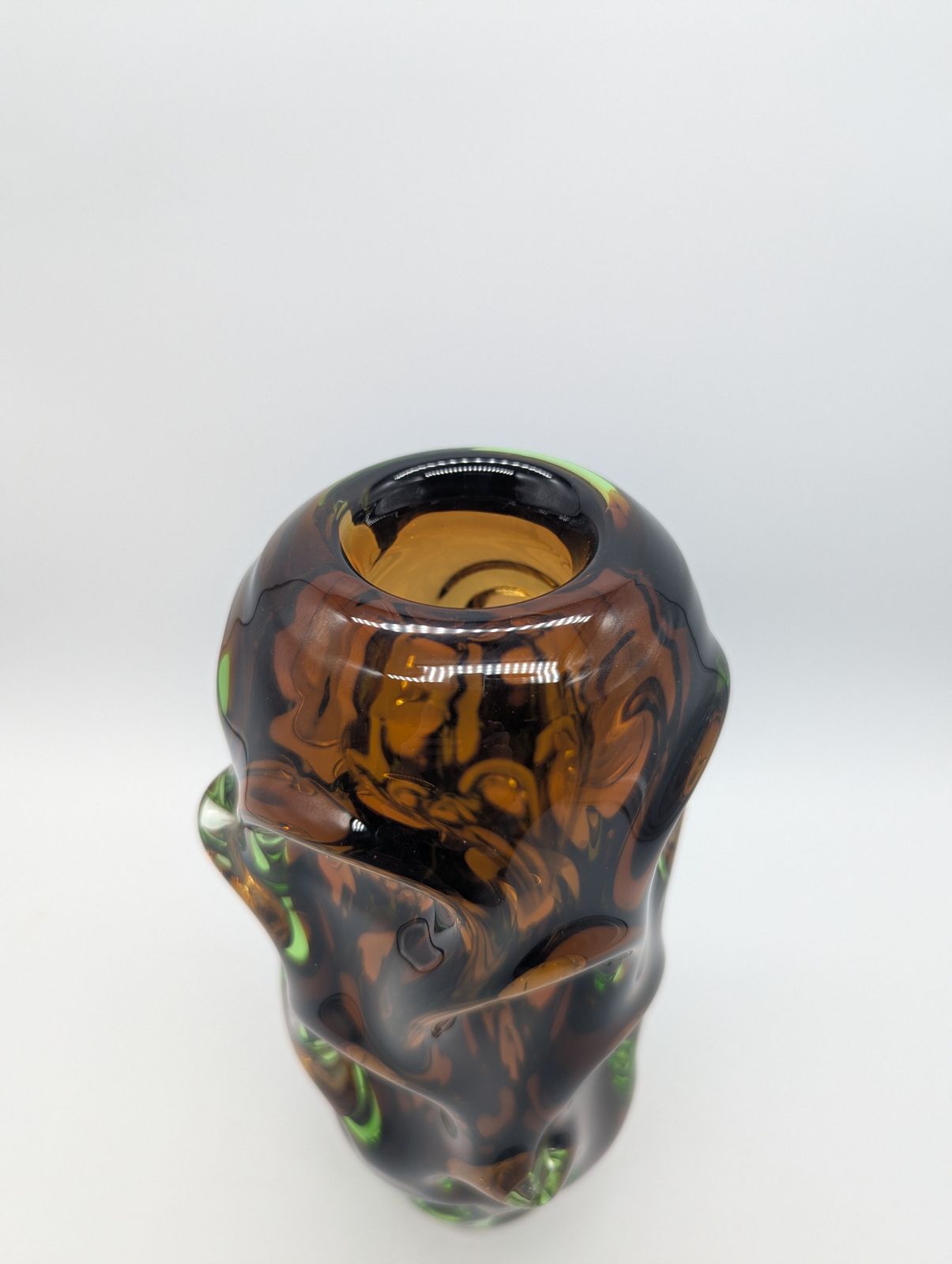 1960s Czech Amber & Green Sommerso “Brain” Vase, Attributed To Pavel Hlava For Borske Sklo (28 Cm) photo vinterior