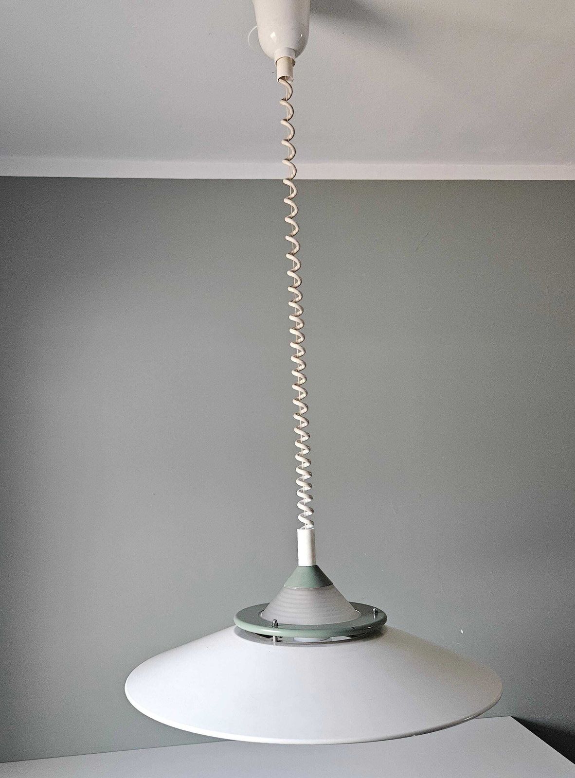 Vintage 80s Pendant Light: Scandinavian Metal Hanging Lamp photo for sale