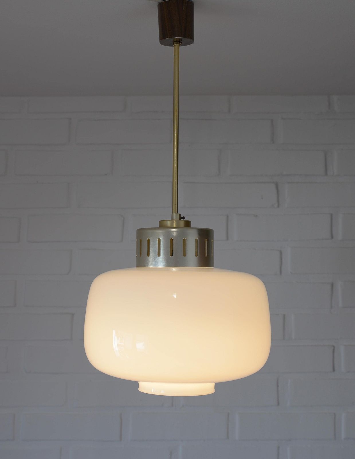 Vintage Scandinavian Pendant Light: White Glass Mid Century Modern Chandelier photo furniture