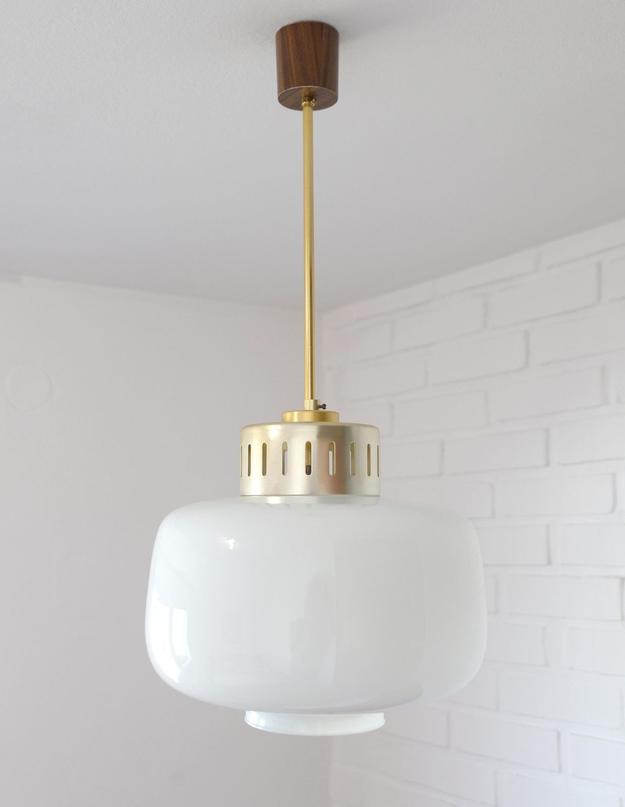Vintage Scandinavian Pendant Light: White Glass Mid Century Modern Chandelier photo Lighting