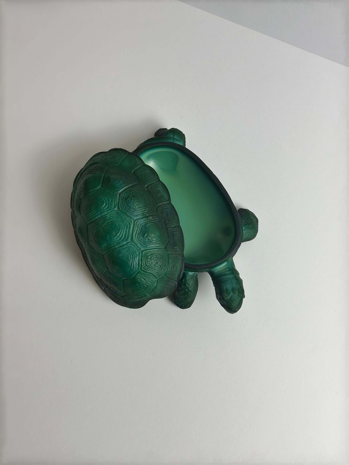 Malachite Green Glass Turtle Trinket Box By Curt Schlevogt, Czechoslovakia 1960s photo vintage