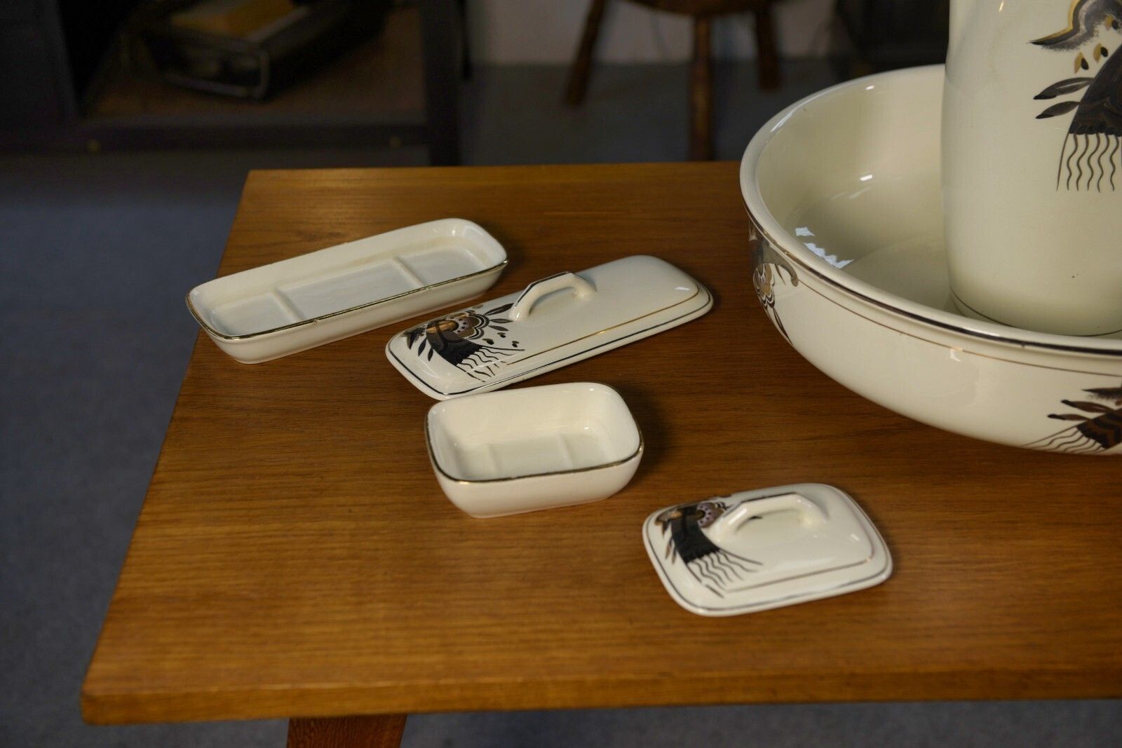Boch And Louvière 1920 1930's Art Deco Decor Ceramic Toilet Set photo vinterior