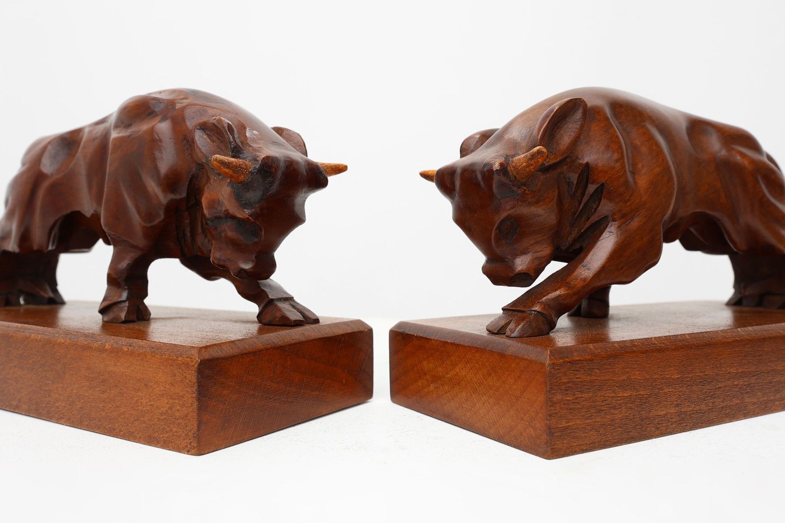 Art Deco Oak Bull Bookends, France, 1930s, Set Of 2 photo vintage