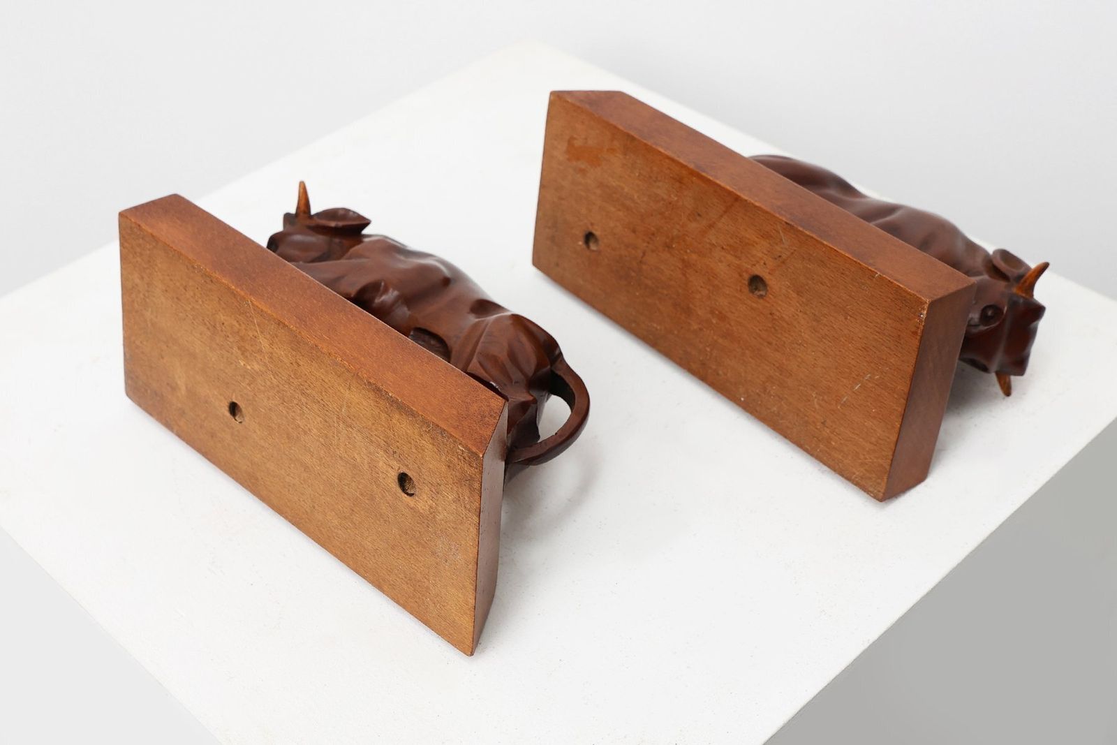 Home Decor Art Deco Oak Bull Bookends, France, 1930s, Set Of 2 photo