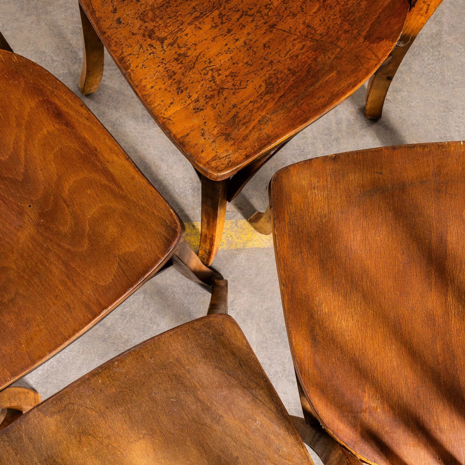 1950’s Warm Oak French Baumann Bentwood Bistro Dining Chairs photo for sale