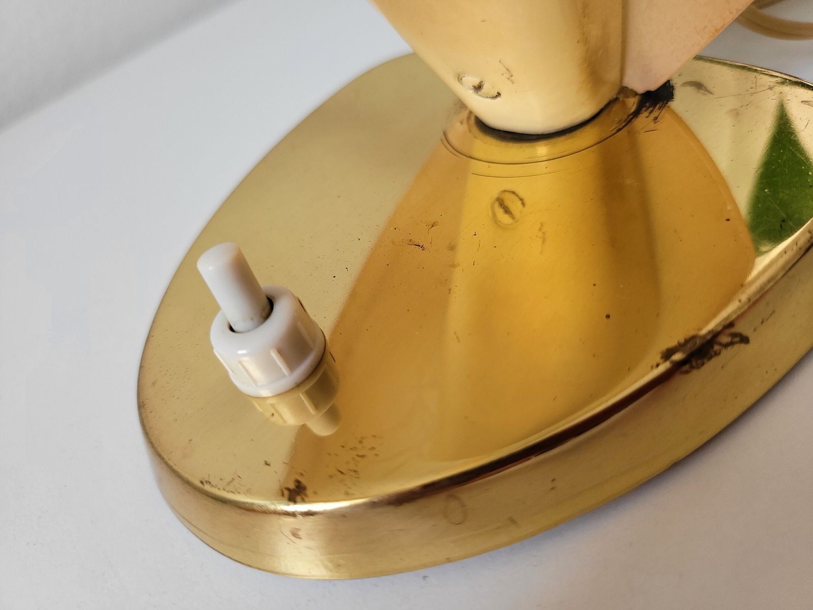 Rupert Nikoll Vintage Table Lamp: Beige Glass, Gold Metal, Mid Century Desk Lamp photo vintage
