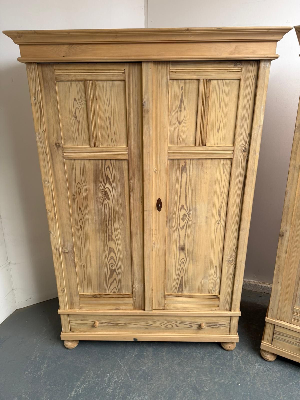 A Quality Pair Of Antique Pine Reeded Knockdown Wardrobes To Wax /Paint photo furniture