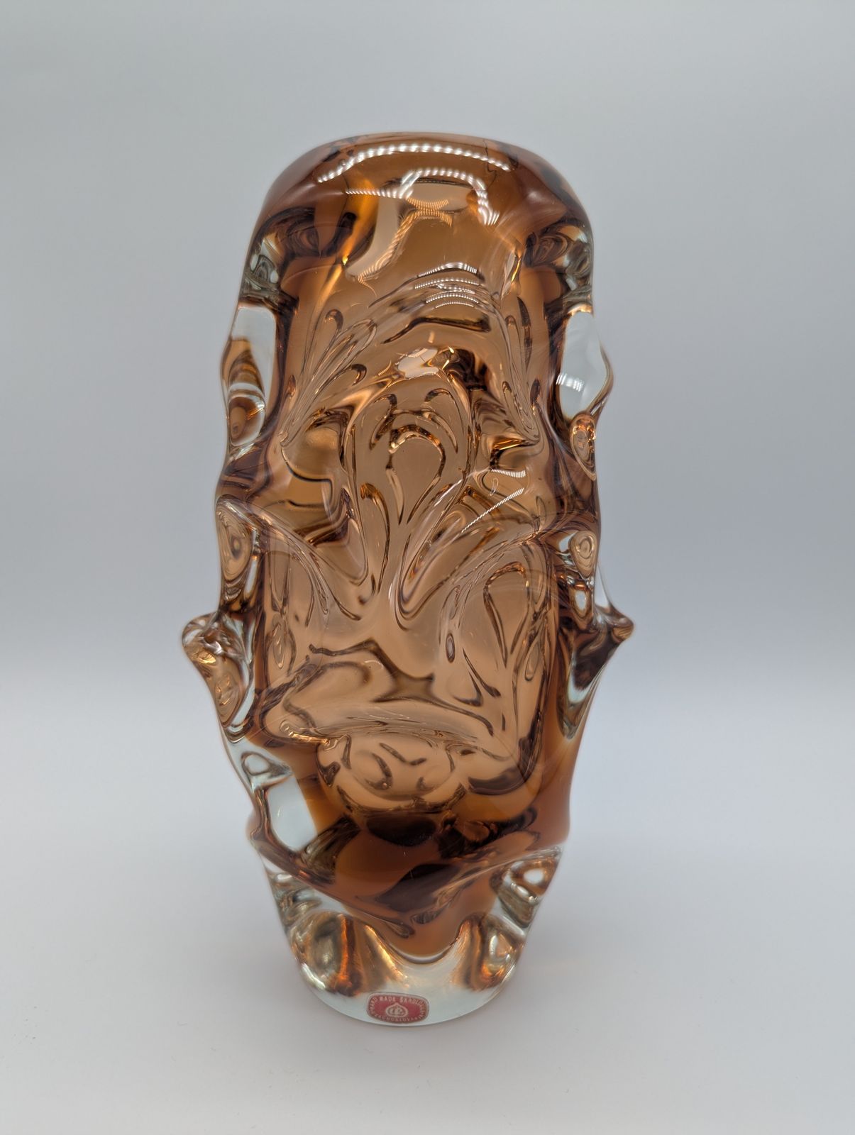 1960s Czech Amber & Green Sommerso “Brain” Vase — Attributed To Pavel Hlava For Borské Sklo — 26 Cm photo furniture