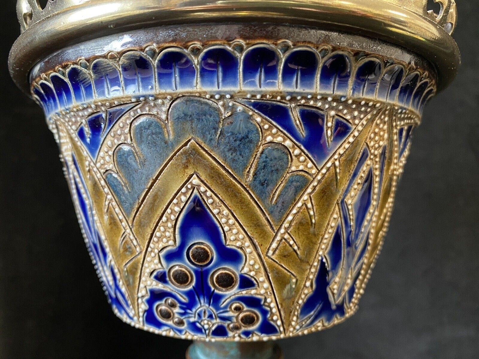 photo for sale Beautiful Doulton Lambeth Stoneware Oil Lamp By J Hinks & Son