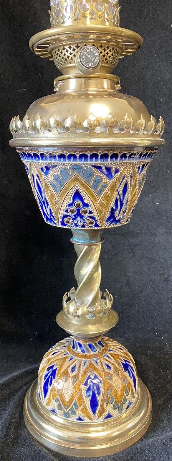 Lighting Beautiful Doulton Lambeth Stoneware Oil Lamp By J Hinks & Son photo