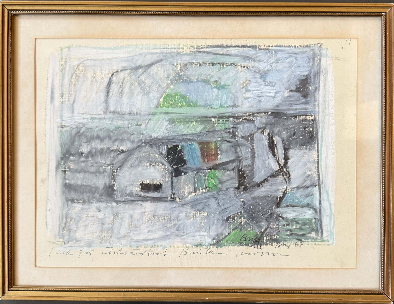 Kindness In The Mist, 1967. Vintage Swedish Abstract Pastel Painting.