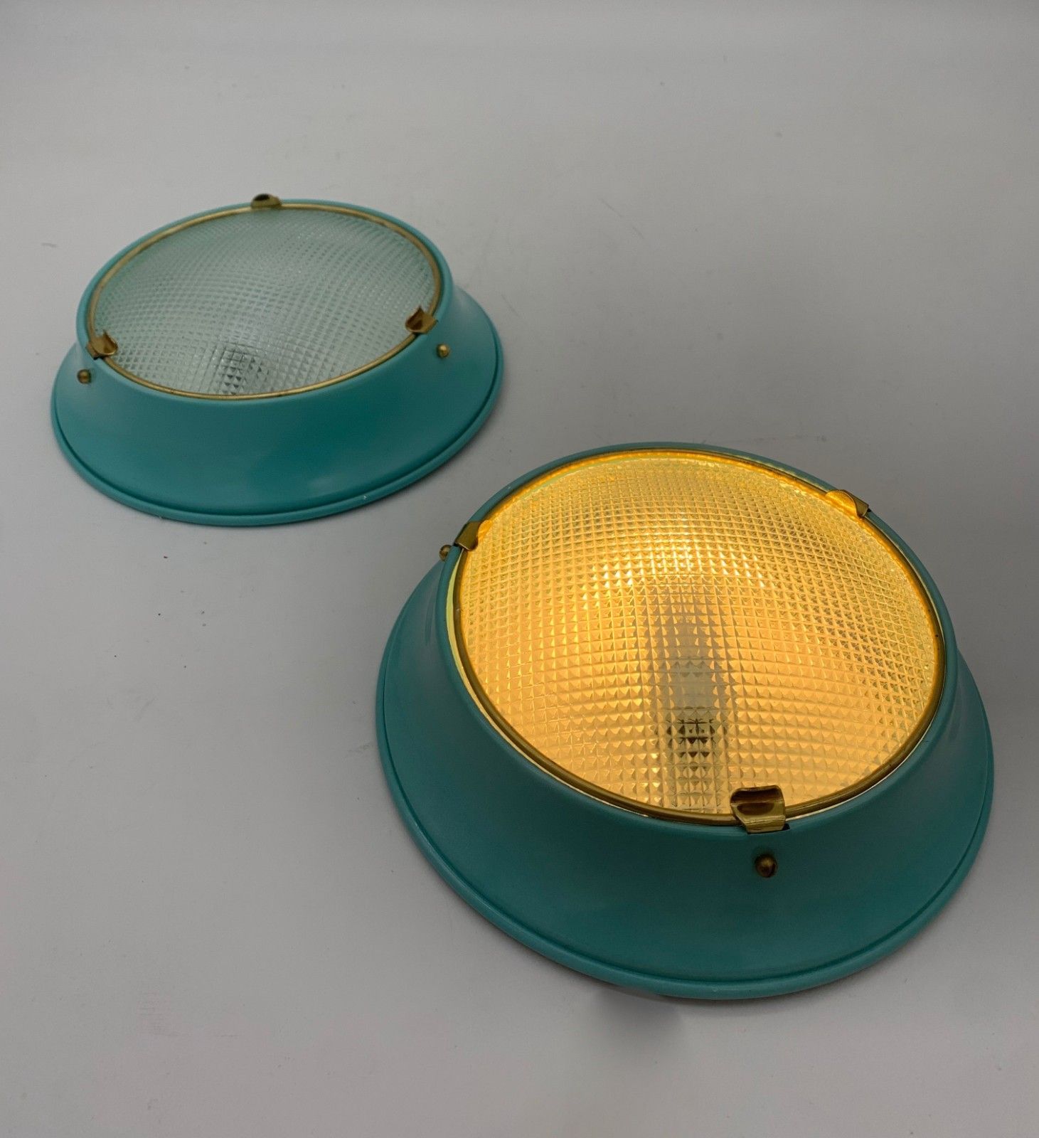 Pair Ceiling Lights  Applique  Attributed Fontana Arte Vintage Italy Sea Blue