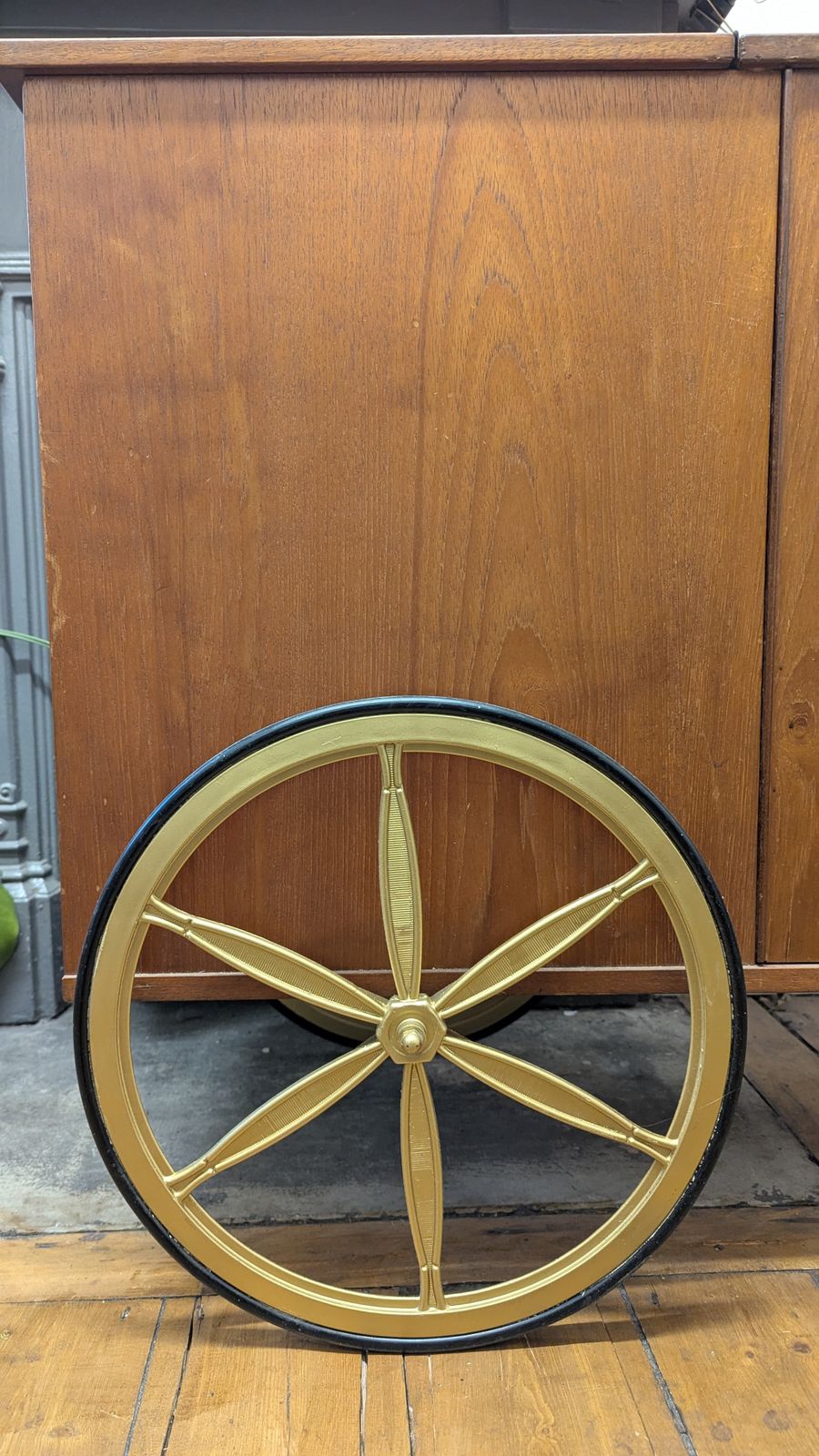 Vintage Mcm Teak Bar Cart / Drinks Cabinet, Gold Wheels photo buy