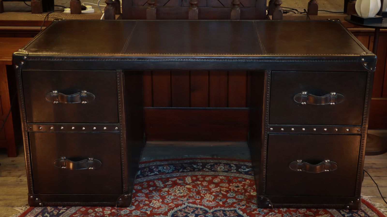 Stunning Timothy Oulton Halo Stoneyhurst Mayfair Leather Desk Destroyed Black photo buy