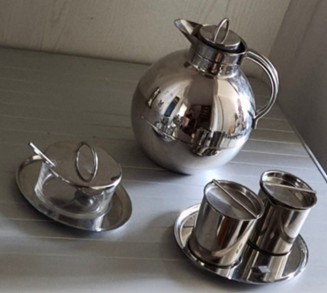 Cromargan Concept Series Tea Coffee Sugar Jam Thermos Espresso Maker By Ole Palsby For Wmf, 1990s, Set Of 5 photo Home Decor