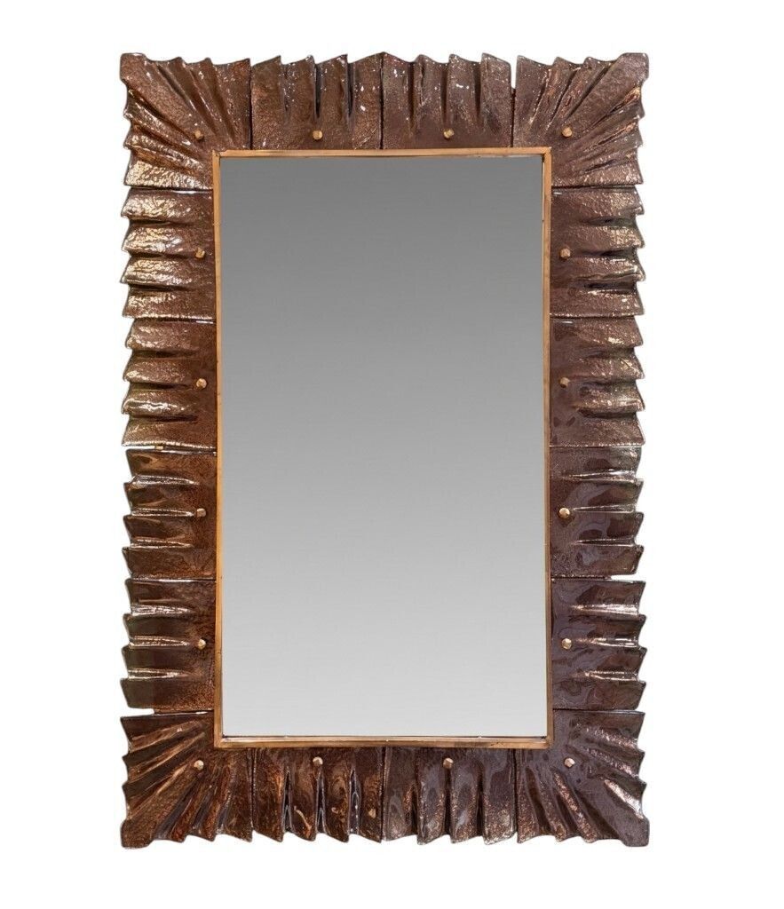 A Stunning Italian Bronze Murano Glass Frammed Mirror With Brass Inner Frame