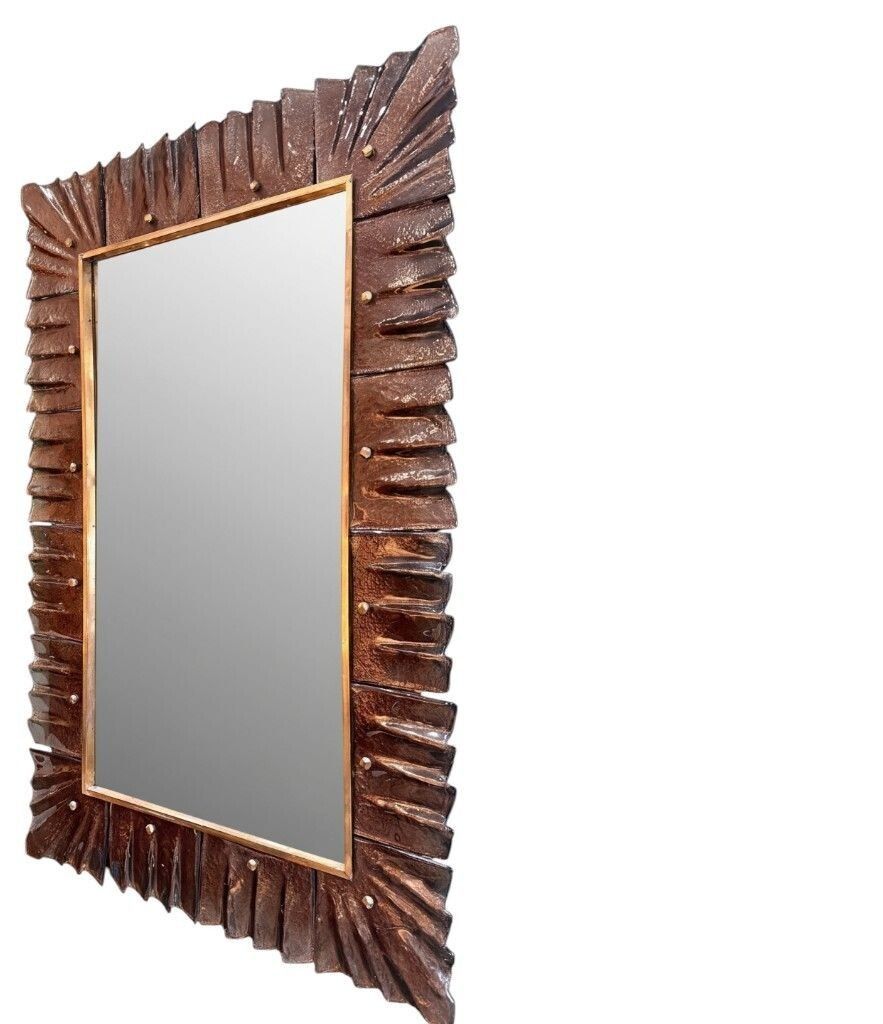 A Stunning Italian Bronze Murano Glass Frammed Mirror With Brass Inner Frame photo for sale