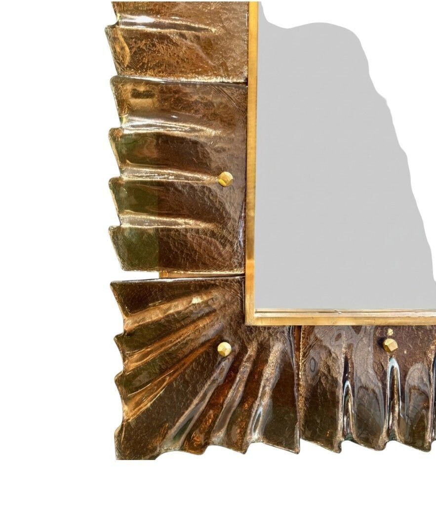 A Stunning Italian Bronze Murano Glass Frammed Mirror With Brass Inner Frame photo vinterior