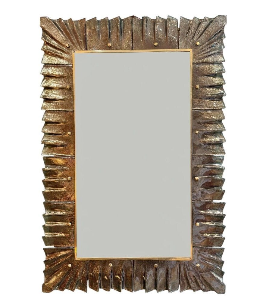 photo vintage A Stunning Italian Bronze Murano Glass Frammed Mirror With Brass Inner Frame