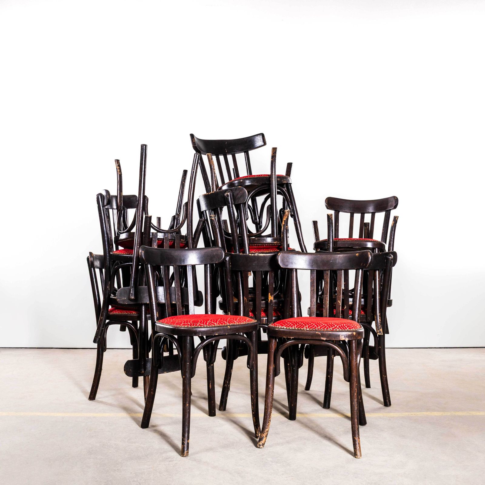 photo for sale 1950’s Ebonised Upholstered Classic Luterma Cafe Dining Chairs   Set Of Six