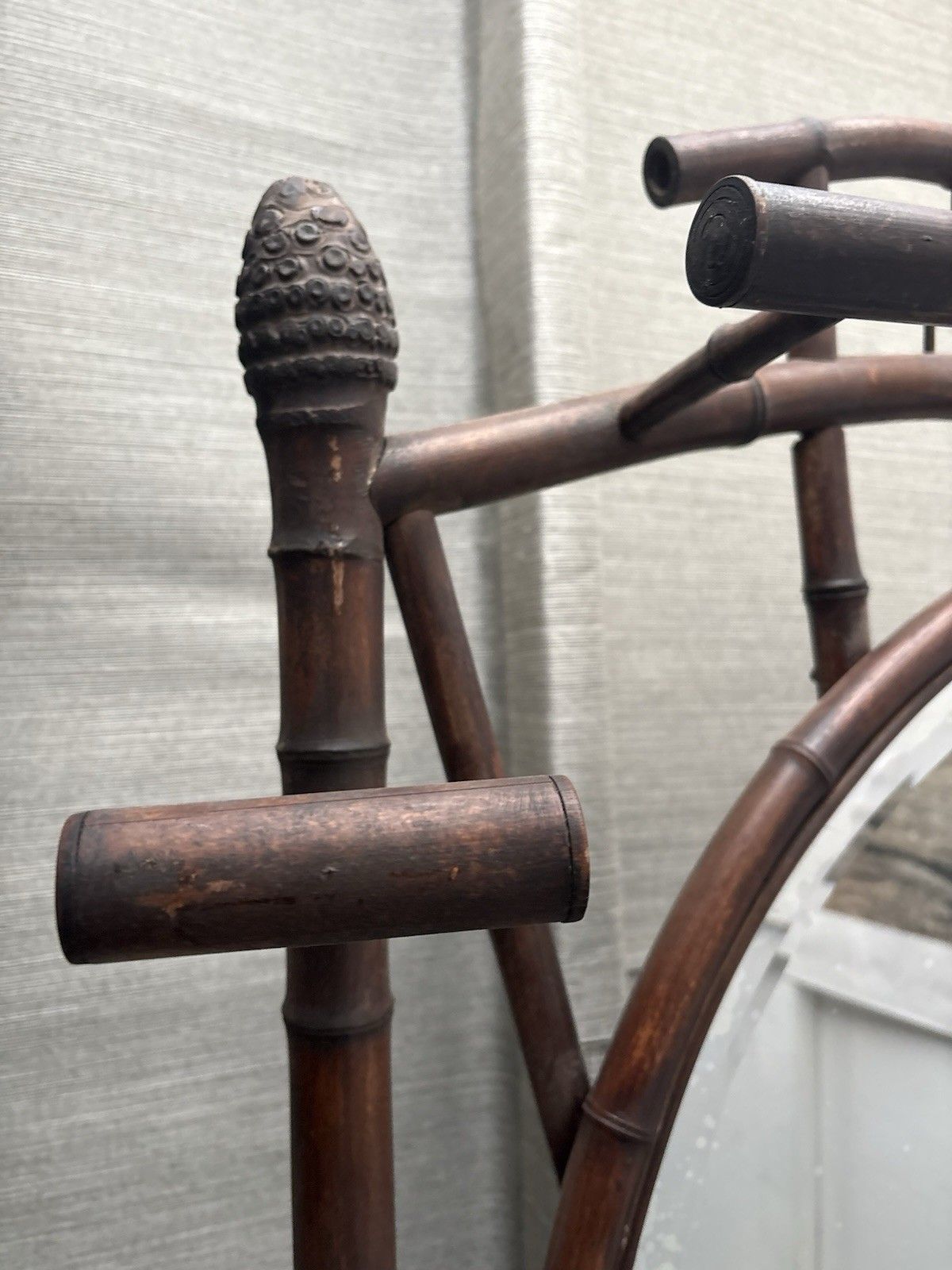 photo vinterior French Antique Bamboo Hat Coat Umbrella Stand Fan Shaped Beveled Mirror 1800s