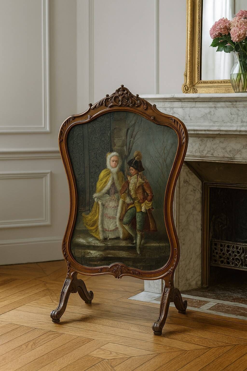 Louis XV Style Fire Screen, Early 20th Century photo vintage