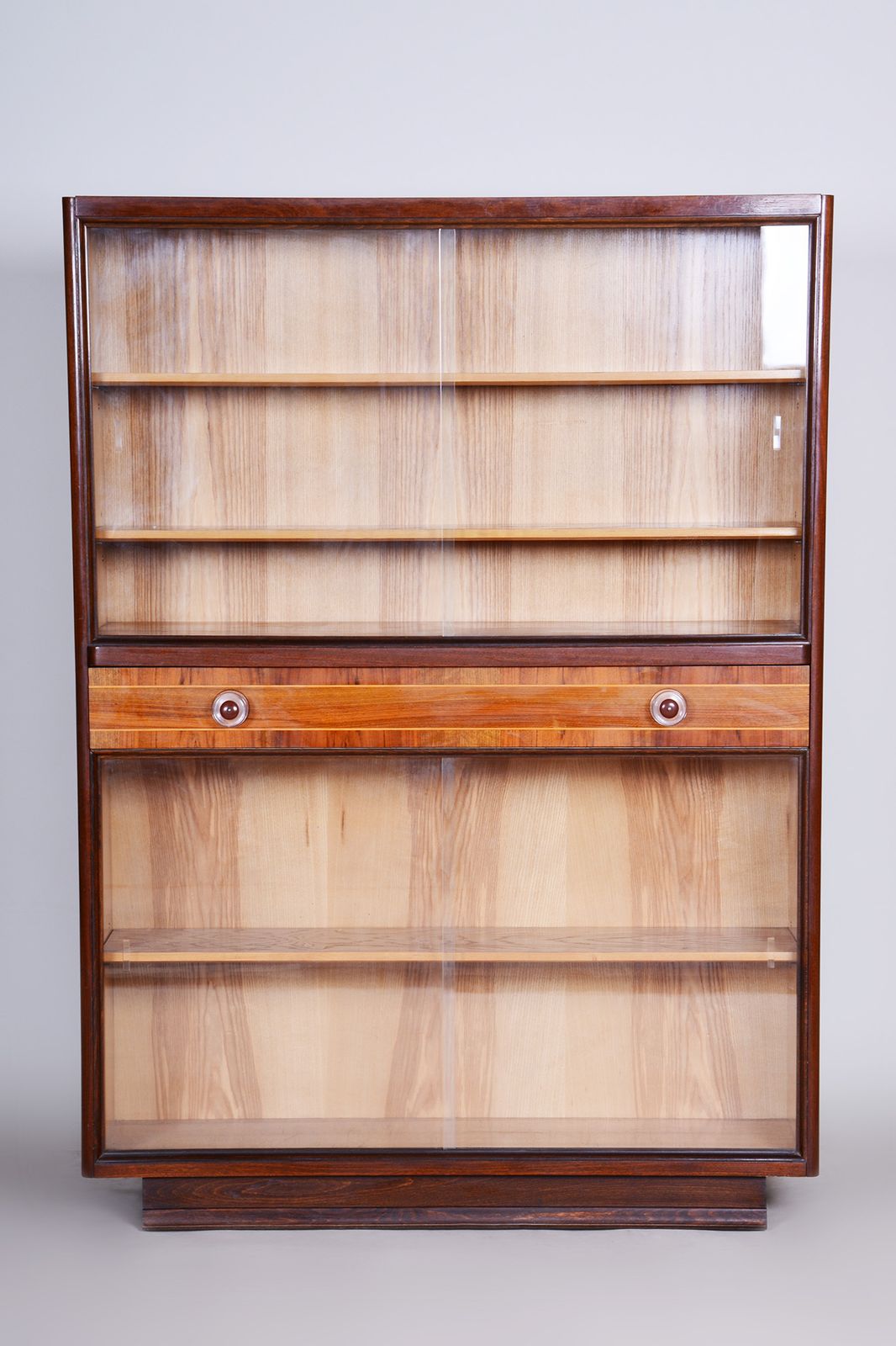 Original Art Deco Bookcase, Ash, Mahogany, Revived Polish, Czech. 1940s photo furniture