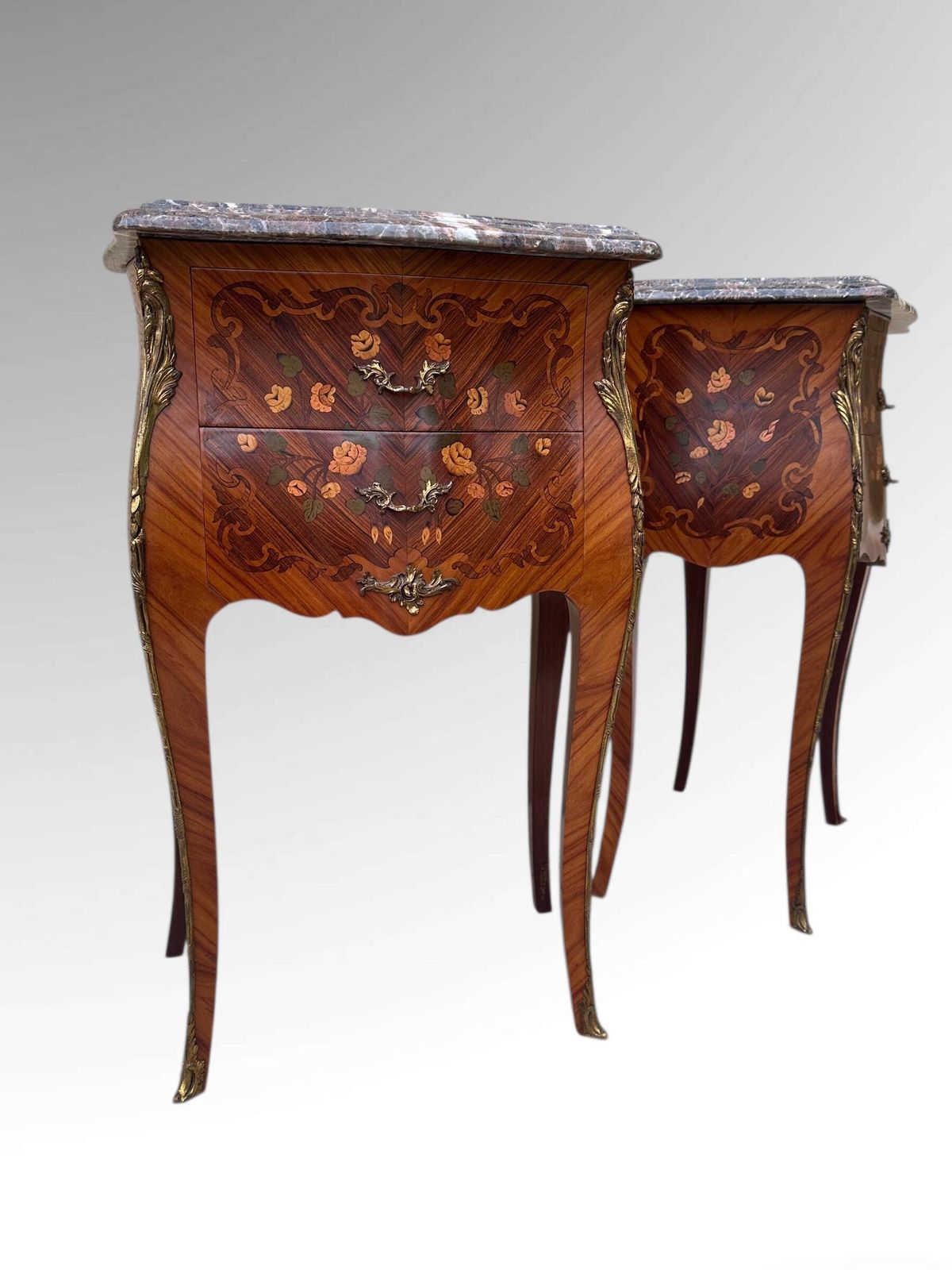 Pair Of French Antique Marquetry Bedside Tables Cabinets