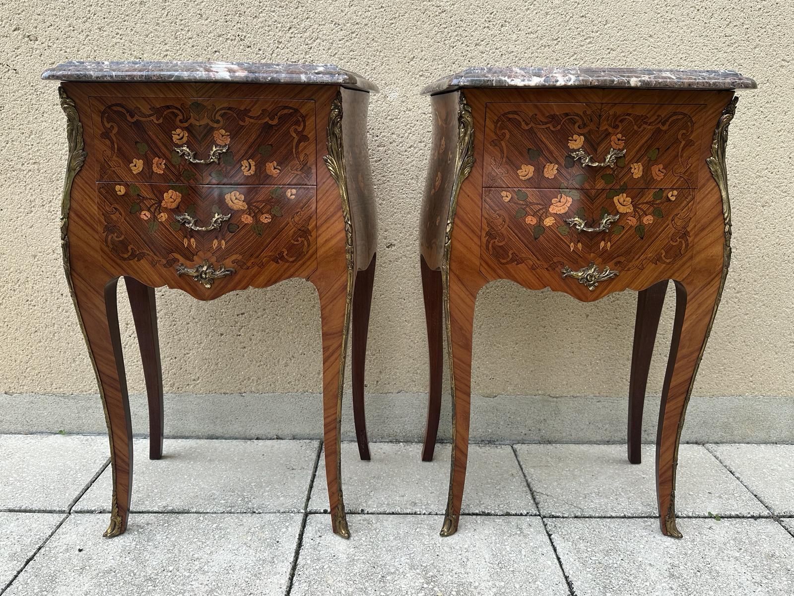 Pair Of French Antique Marquetry Bedside Tables Cabinets photo buy