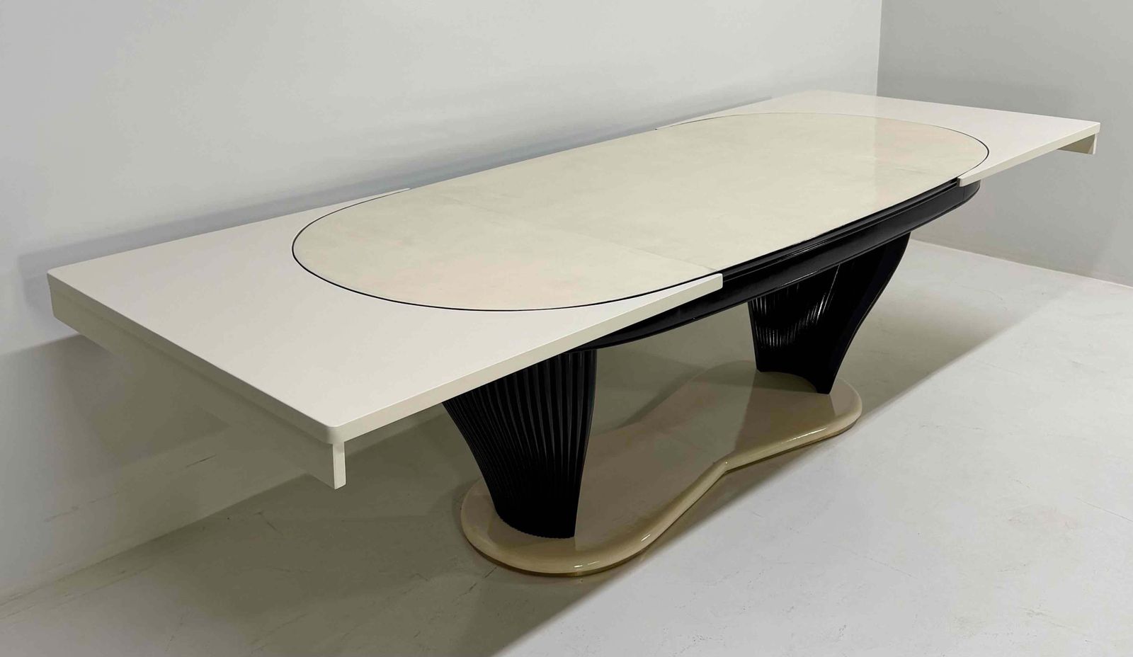 photo buy Extendable Italian Art Deco Dining Table Att. Vittorio Dassi In Parchment, 1940s