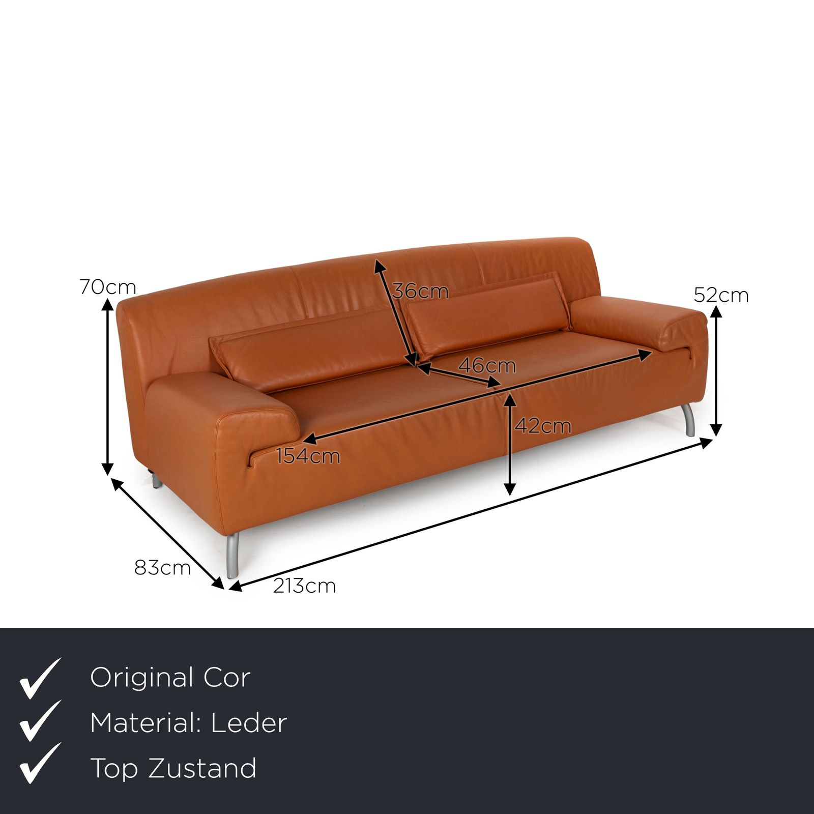 Cor Leather Three Seater Orange Sofa photo furniture