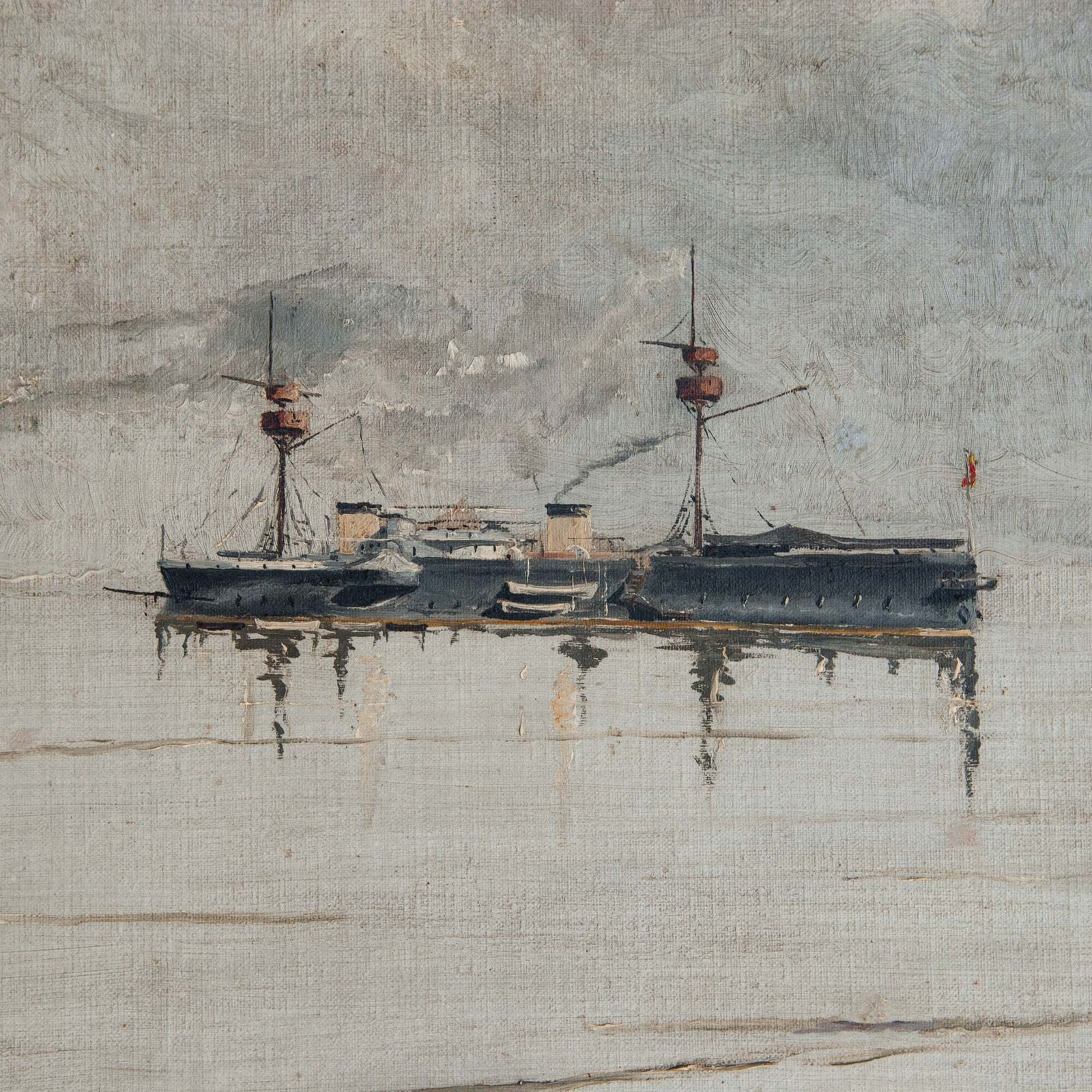 Spanish Steam Warship Pelayo – Signed And Dated   Oil On Canvas photo for sale