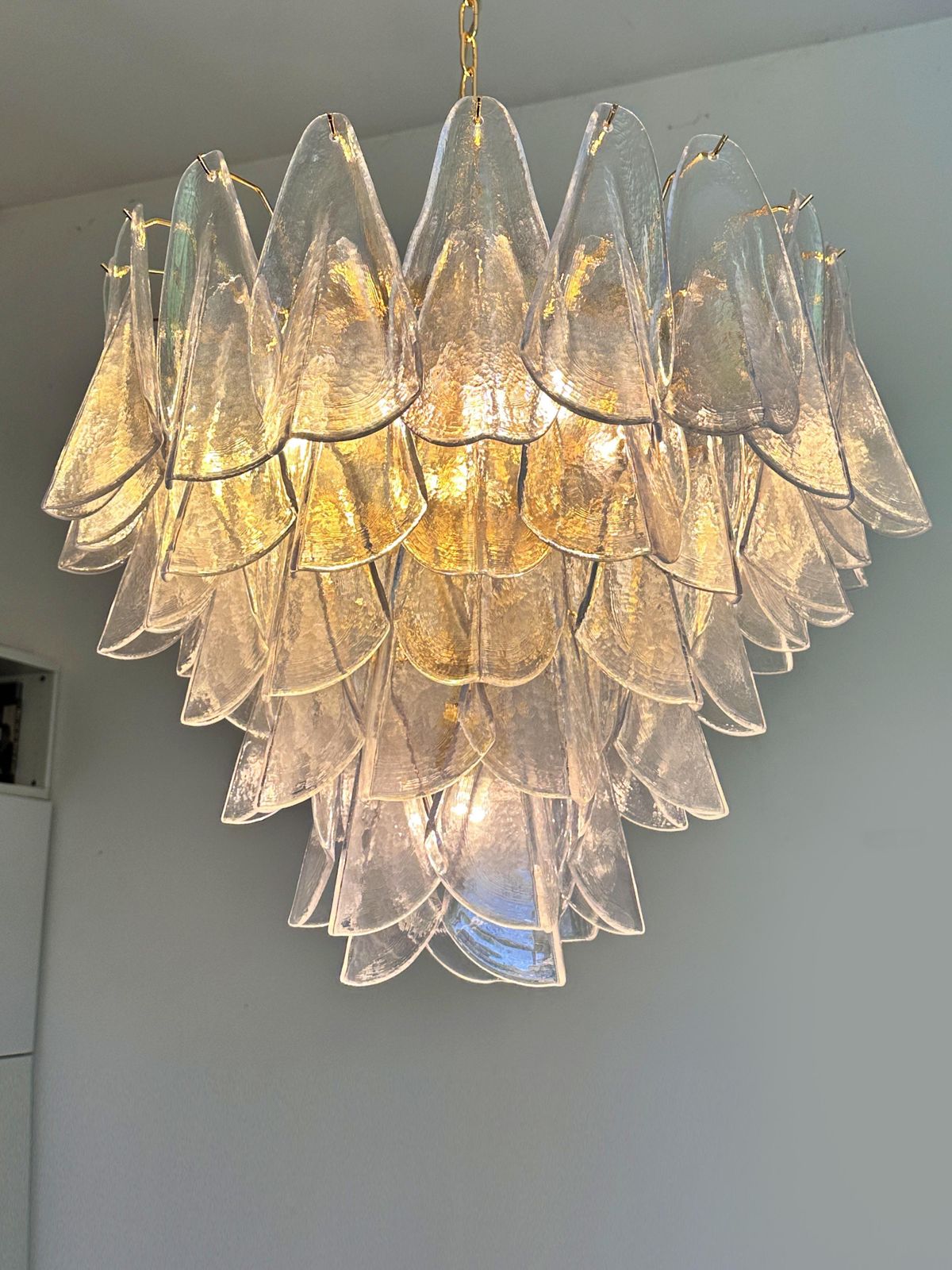 Venetian Transparent “Rondini” Murano Glass Gold Chandelier photo furniture