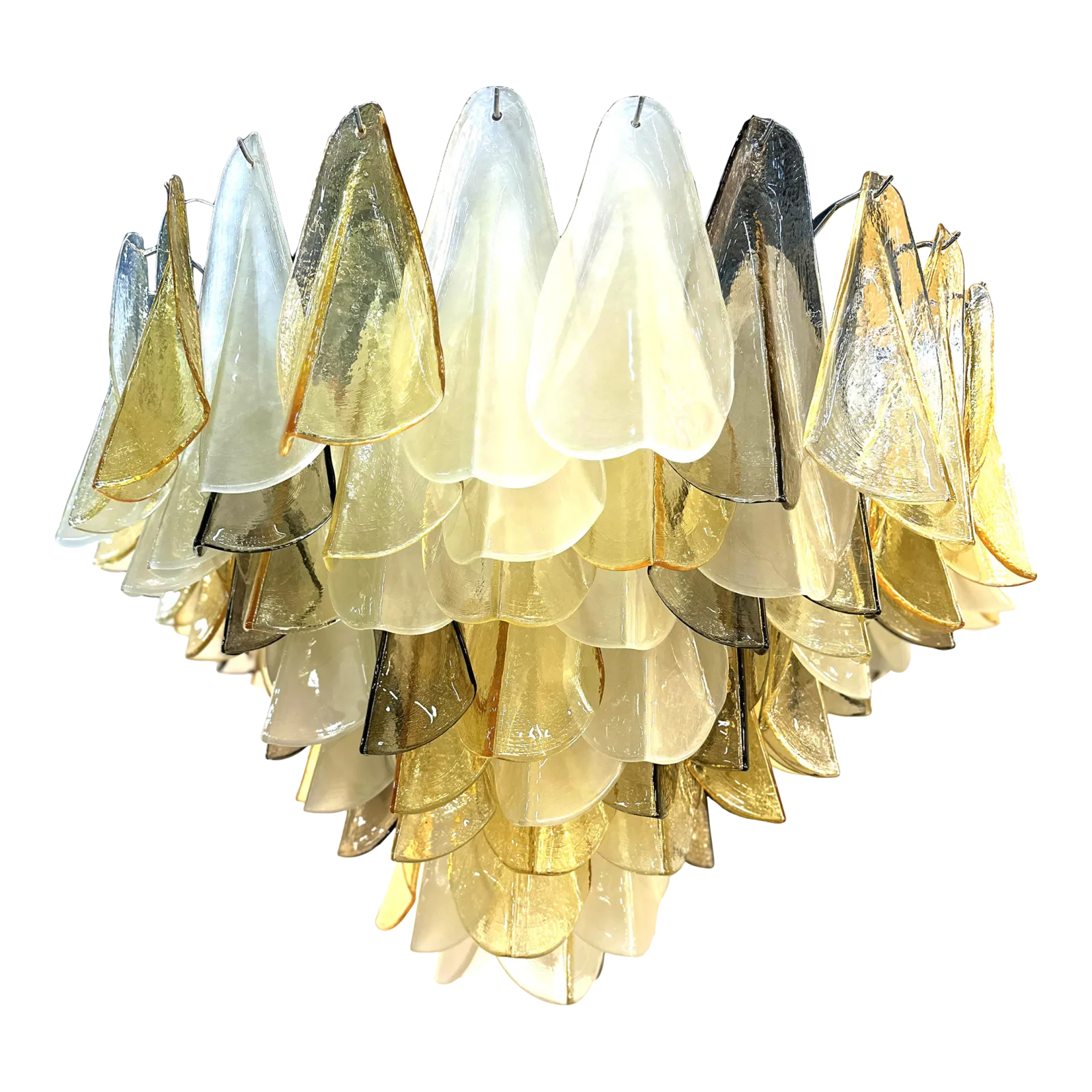 Venetian Amber And Fumè Multicolor “Rondini” Murano Glass Chandelier