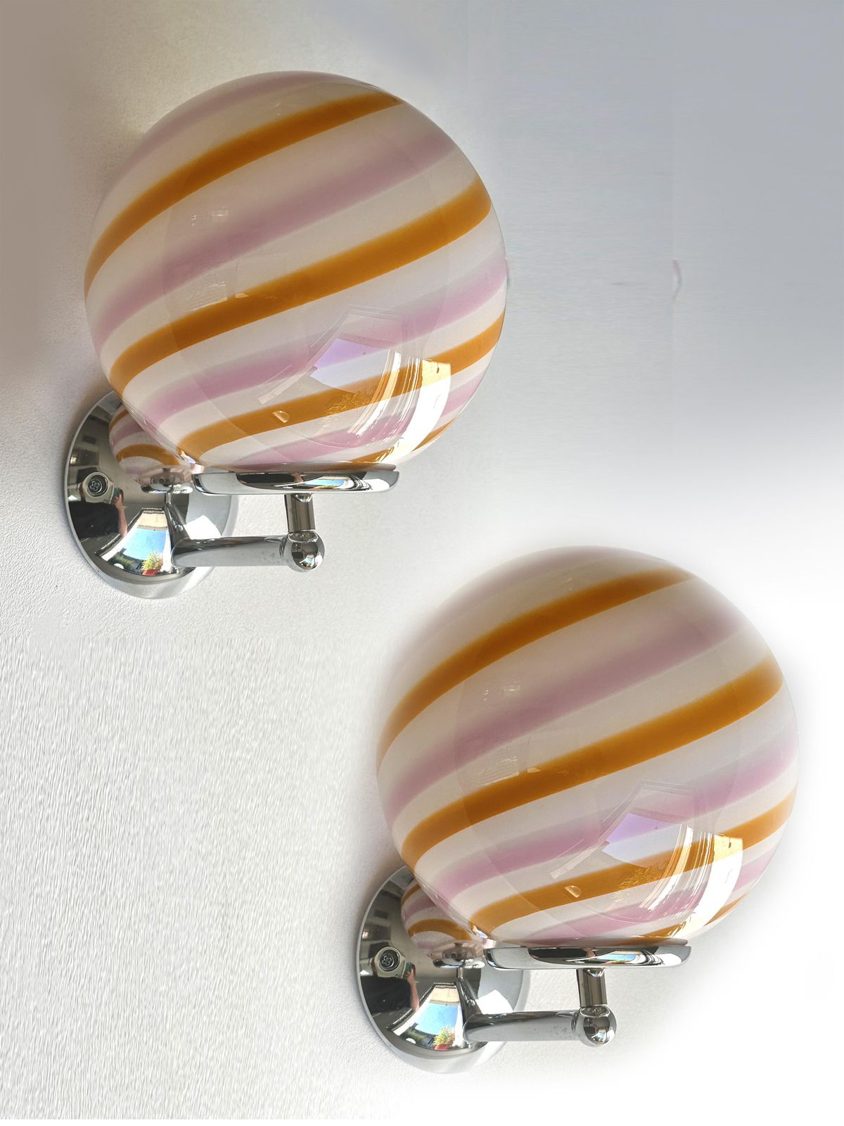Set Of Two Contemporary Amber And Pink "Rods" Murano Glass Wall Sconces photo buy