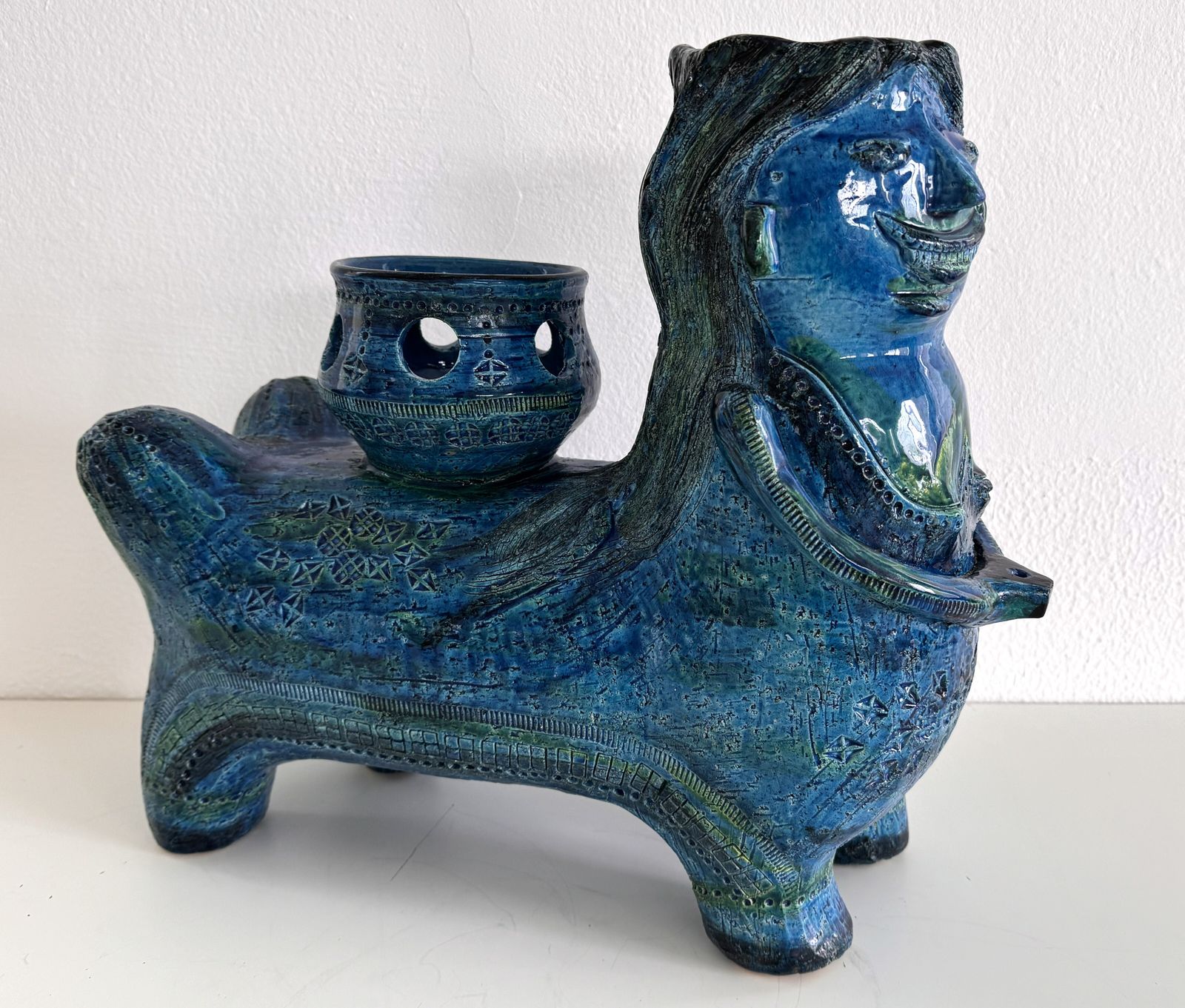Aldo Londi For Bitossi Rimini Blu Ceramic Plant Centaur Sculpture, Italy, 1960s photo furniture